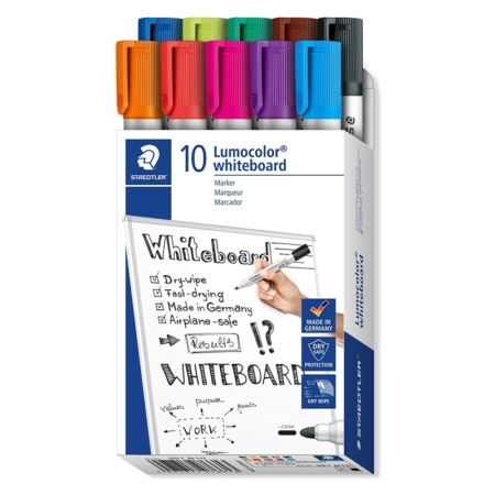 ESTUCHE DE 10 MARCADORES DE PUNTA REDONDA PARA PIZARRA BLANCA STAEDTLER LUMOCOLOR