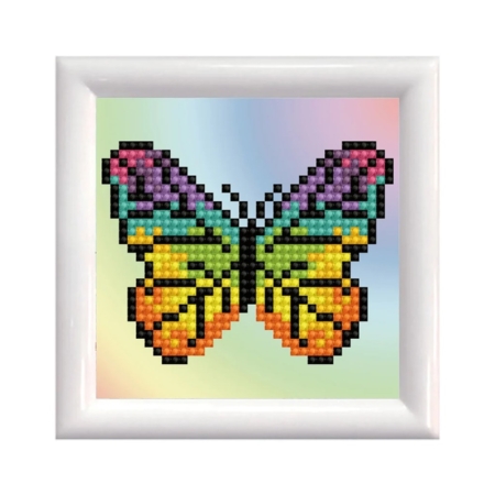 Pintar con diamantes Diamond Dotz Rainbow butterfly marco blanco 9,5 x 9,5 cm