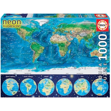 PUZZLE NEÓN MAPAMUNDI FÍSICO 1000 PIEZAS