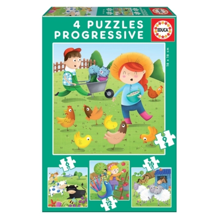 PUZZLES PROGRESIVOS ANIMALES DE LA GRANJA 6, 9, 12 Y 16 PIEZAS