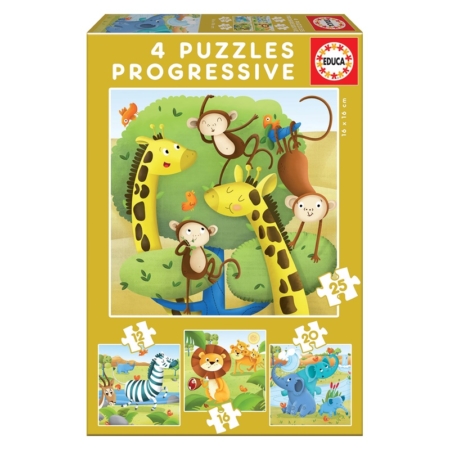 PUZZLES PROGRESIVOS ANIMALES SALVAJES 12, 16, 20 Y 25 PIEZAS