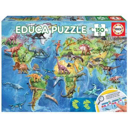 PUZZLE MAPAMUNDI DINOSAURIOS CON LÁMINAS 150 PIEZAS