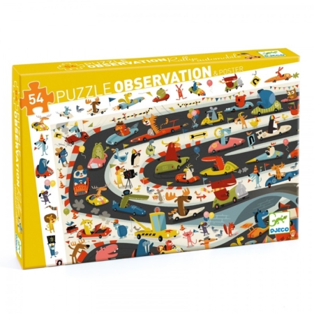 Puzzle de observación Rally de coches 54 piezas