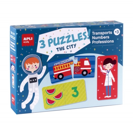 Puzzles La ciudad: Transportes, profesiones y números 3 x 24 piezas