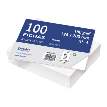 Paquete de 100 fichas de cartulina 180 g lisas nº 4 – 125 x 200 mm