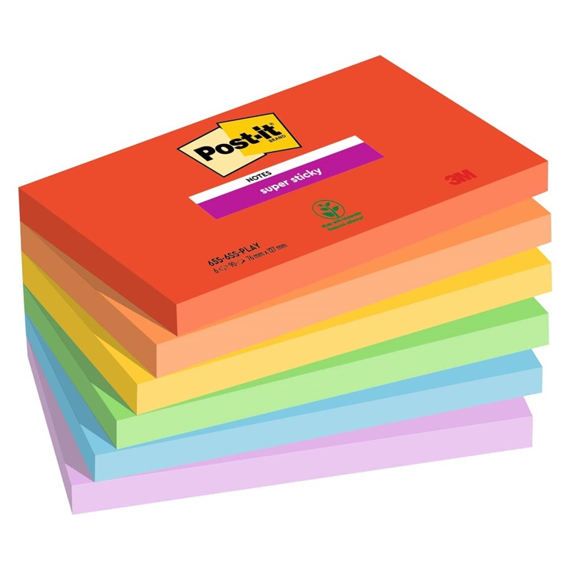 Paquete de 6 tacos de notas Post-It Super Sticky Playful 76 x 127 mm