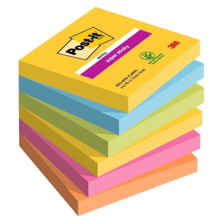 Paquete de 6 tacos de notas Post-It Super Sticky Carnival 76 x 76 mm