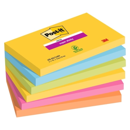 Paquete de 6 tacos de notas Post-It Super Sticky Carnival 76 x 127 mm