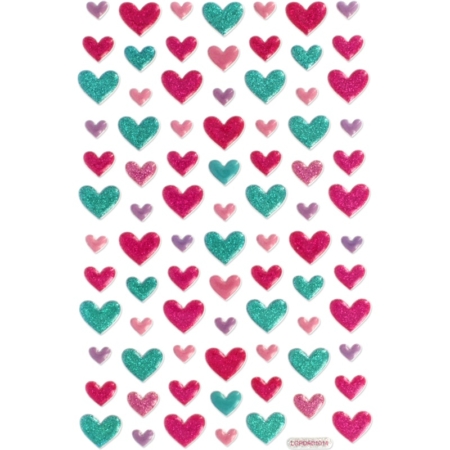 Pegatinas decorativas con relieve y purpurina corazones
