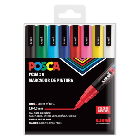 Estuche de 8 rotuladores Posca PC-3M Basic