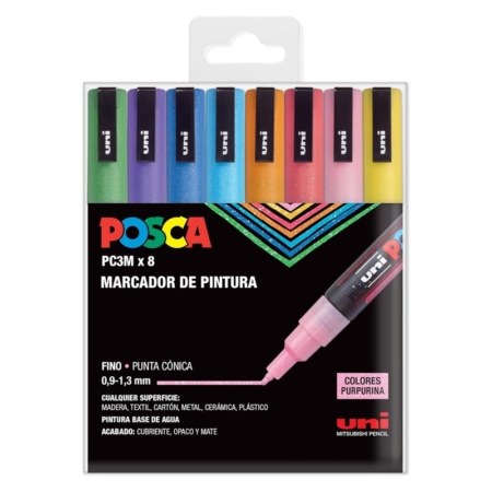 Estuche de 8 rotuladores Posca PC-3M purpurina
