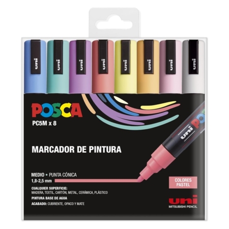 Estuche de 8 rotuladores Posca PC-5M Pastel