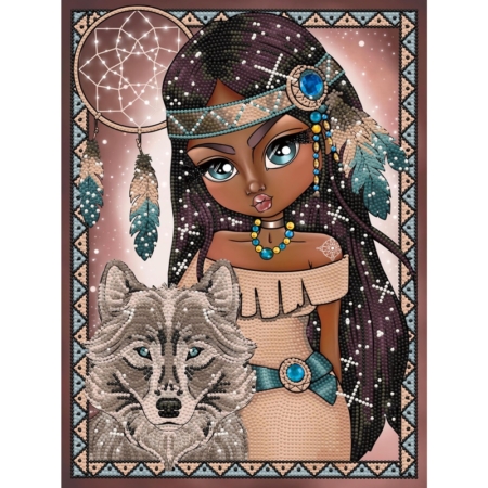 Pintar con diamantes Diamond Dotz Indian girl with wolf 40 x 30 cm