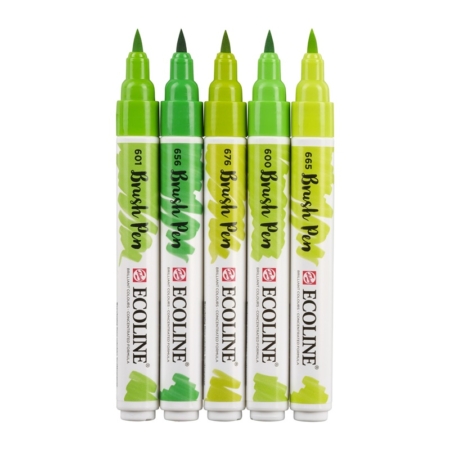 Estuche de 5 rotuladores con punta pincel Ecoline Brush Pen colores verde