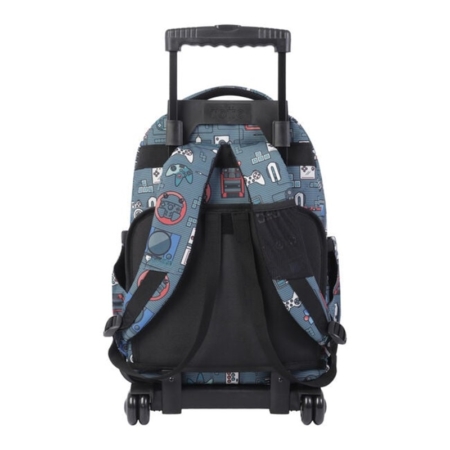 Mochila escolar con ruedas Totto Renglones gris y videoconsolas