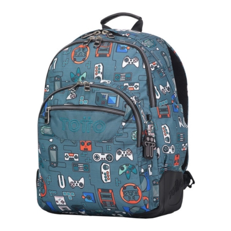 Mochila escolar Totto Crayoles gris y videoconsolas