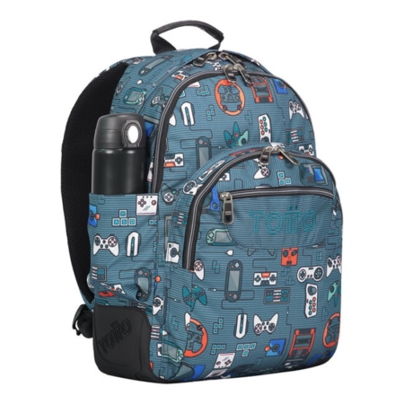 Mochila escolar Totto Crayoles gris y videoconsolas