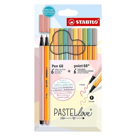 Estuche de 12 rotuladores Stabilo Pen 68 y Point 88 Pastel