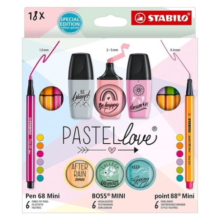 Estuche Stabilo Mini Pastel Love Pen 68, Point 88 y Boss