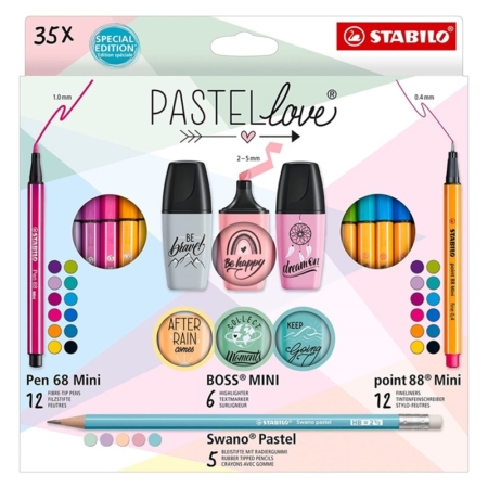 Estuche Stabilo Mini Pastel Love Pen 68, Point 88, Boss y Swano