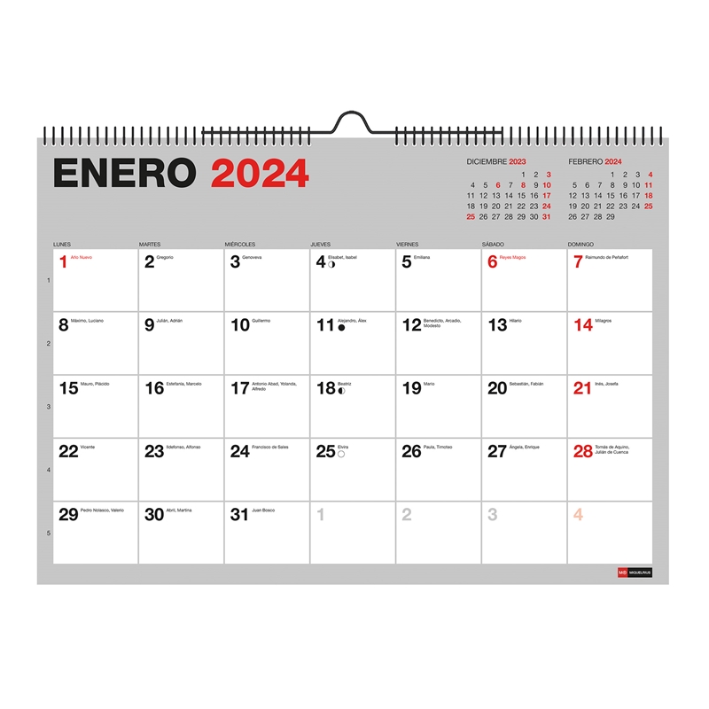 Calendario de pared 2023-2024 18 meses A3 Basic para escribir