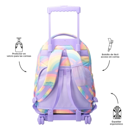 Mochila escolar con ruedas Totto Renglones Arcoíris