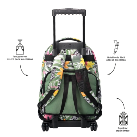 Mochila escolar con ruedas Totto Renglones Tropical cebras