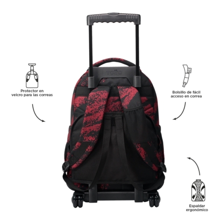Mochila escolar con ruedas Totto Renglones Tiza roja