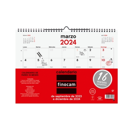 Calendario de pared 2023-2024 16 meses L mes vista neutro