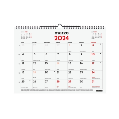 Calendario de pared 2023-2024 16 meses S mes vista neutro