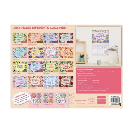 Calendario de pared 2023-2024 16 meses 300x225 mm mes vista frases motivadoras