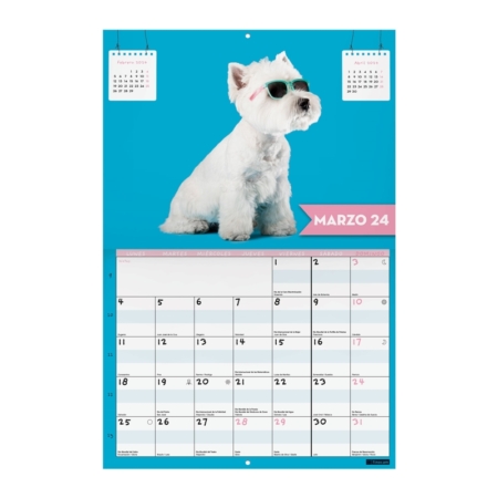 Calendario de pared 2023-2024 16 meses 300x225 mm mes vista imágenes dogs