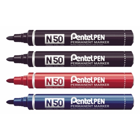 Blíster de 4 rotuladores permanentes de punta cónica Pentel Pen N50