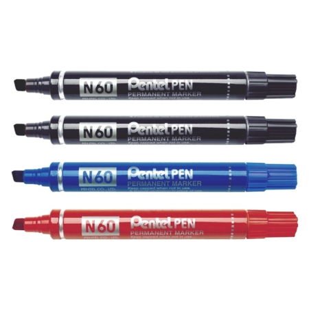 Blíster de 4 rotuladores permanentes de punta biselada Pentel Pen N60