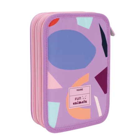 Plumier de 2 pisos con contenido Fun animals violeta