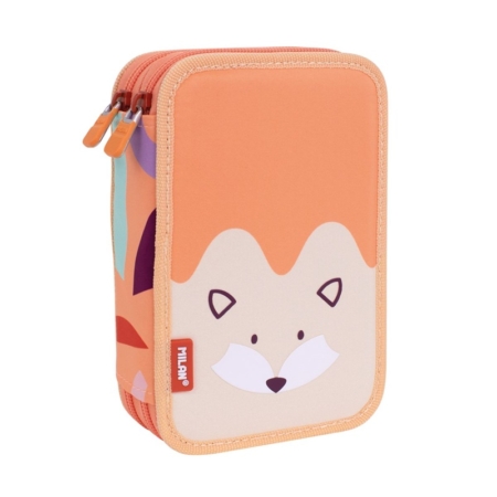 Plumier de 2 pisos con contenido Fun animals naranja