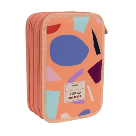 Plumier de 3 pisos con contenido Fun animals naranja
