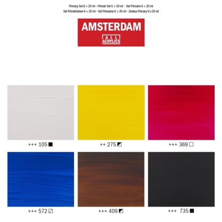 Estuche de 6 tubos de pintura acrílica Amsterdam 20 ml colores primarios