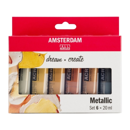 Estuche de 6 tubos de pintura acrílica Amsterdam 20 ml colores metálicos