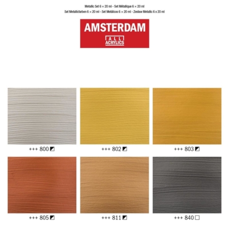 Estuche de 6 tubos de pintura acrílica Amsterdam 20 ml colores metálicos