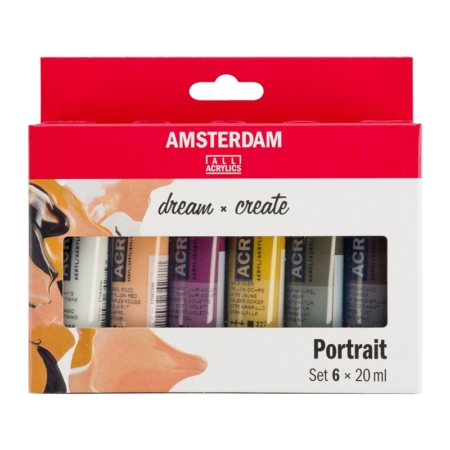 Estuche de 6 tubos de pintura acrílica Amsterdam 20 ml colores para retratos