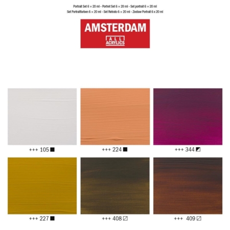 Estuche de 6 tubos de pintura acrílica Amsterdam 20 ml colores para retratos