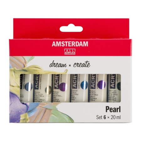 Estuche de 6 tubos de pintura acrílica Amsterdam 20 ml colores nacarados