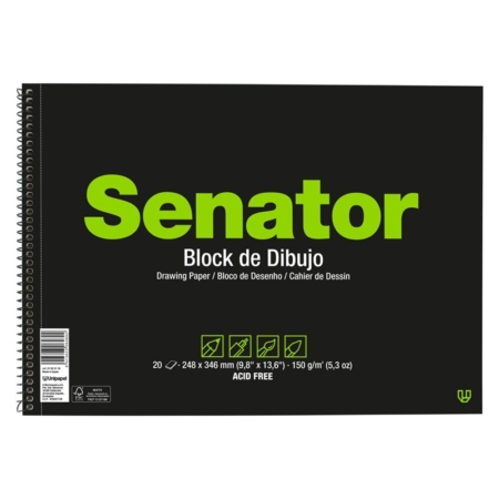 Bloc de dibujo de 20 hojas sin recuadro y con taladros Fº prolongado 150 g/m² Senator