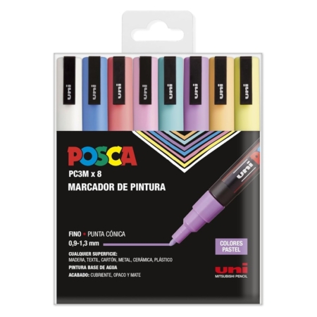 Estuche de 8 rotuladores Posca PC-3M Pastel