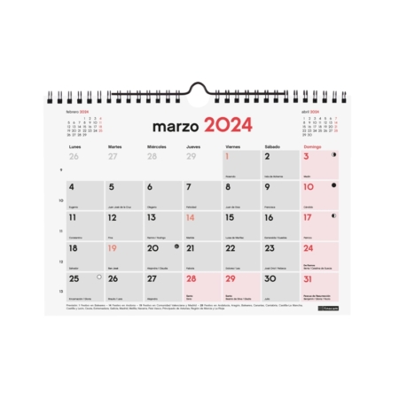 Calendario de pared 2024 Finocam con espacio para escribir S