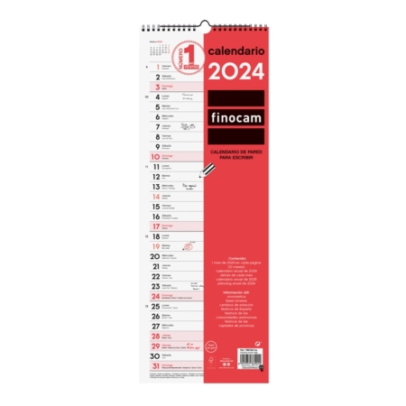 Calendario de pared 2024 Finocam con espacio para escribir largo