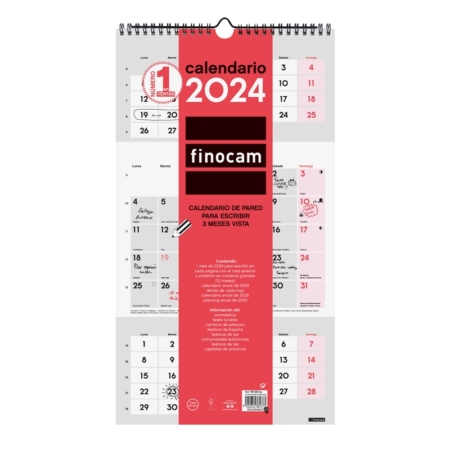 Calendario de pared 2024 Finocam con espacio para escribir 3 meses vista