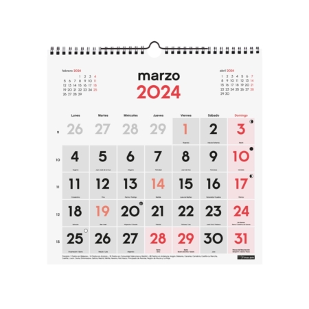 Calendario de pared 2024 Finocam con números grandes 30x30