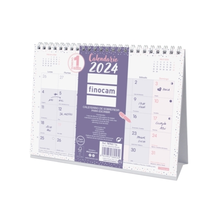 Calendario de sobremesa 2024 Finocam Chic con espacio para escribir morado